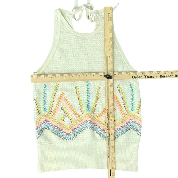 Anthropologie Cream Rainbow Cross Stitch Sunrise Embroidered Knit Tank Top Sz XS - Picture 3 of 12